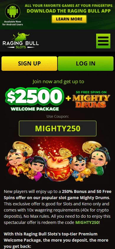 Raging Bull Casino mobile promotions view
