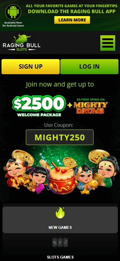 Raging Bull Casino mobile view of RTG games